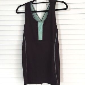 Gaiam Top, Size XL, Halter, Black w/ Aqua Accents,‎ Crisscross Straps Mesh Lined